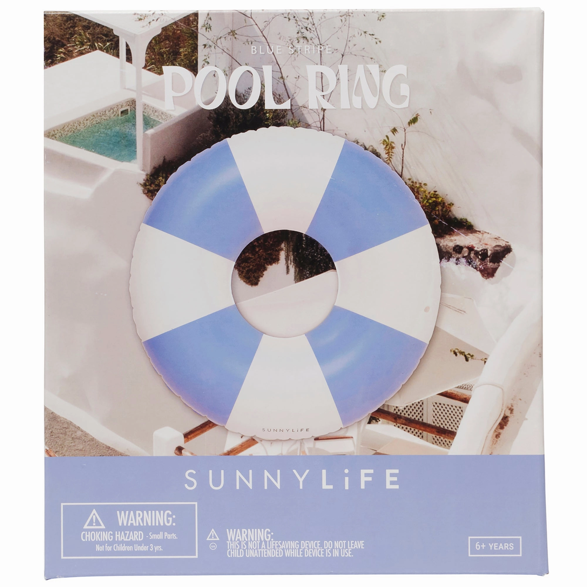 Sunnylife 41" Blue Striped Inflatable Pool Ring, 220lb Capacity
