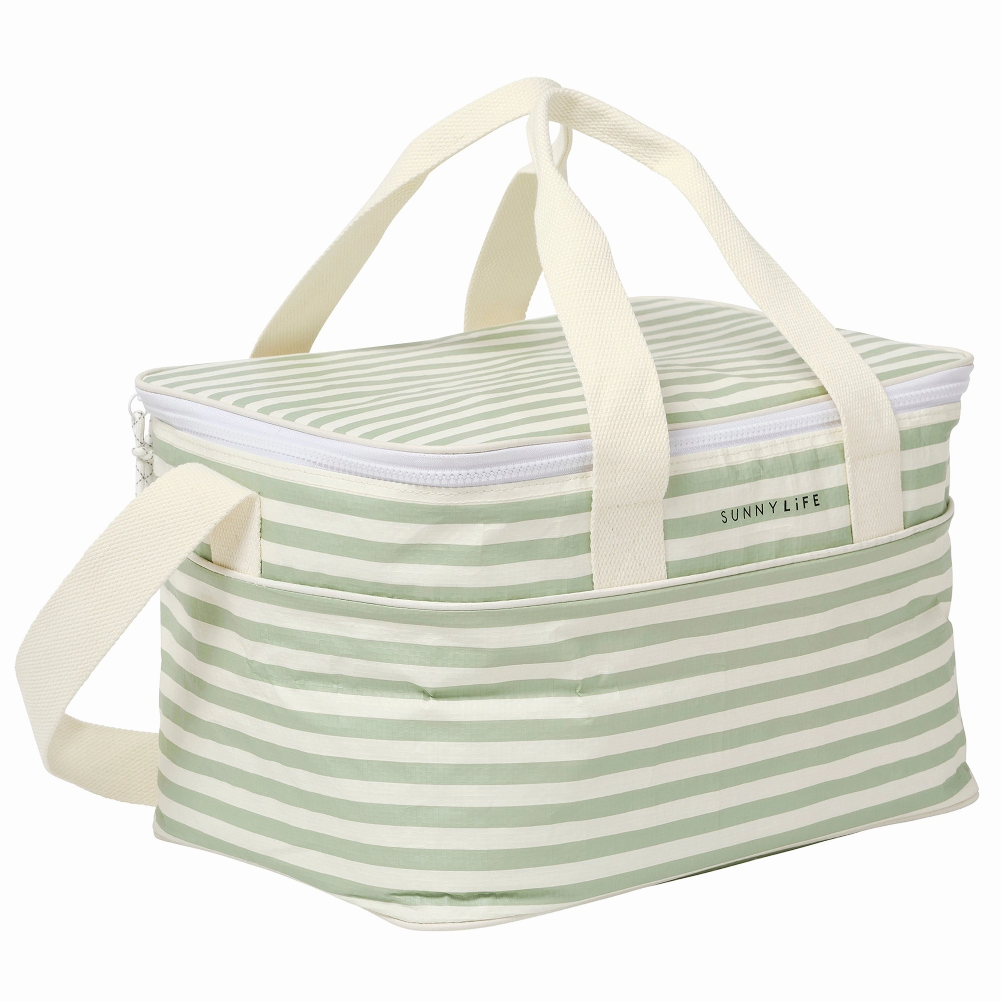 Sunnylife Coastal Chill Light Cooler Bag - La Palma Sage Stripe, 4.9 Gal