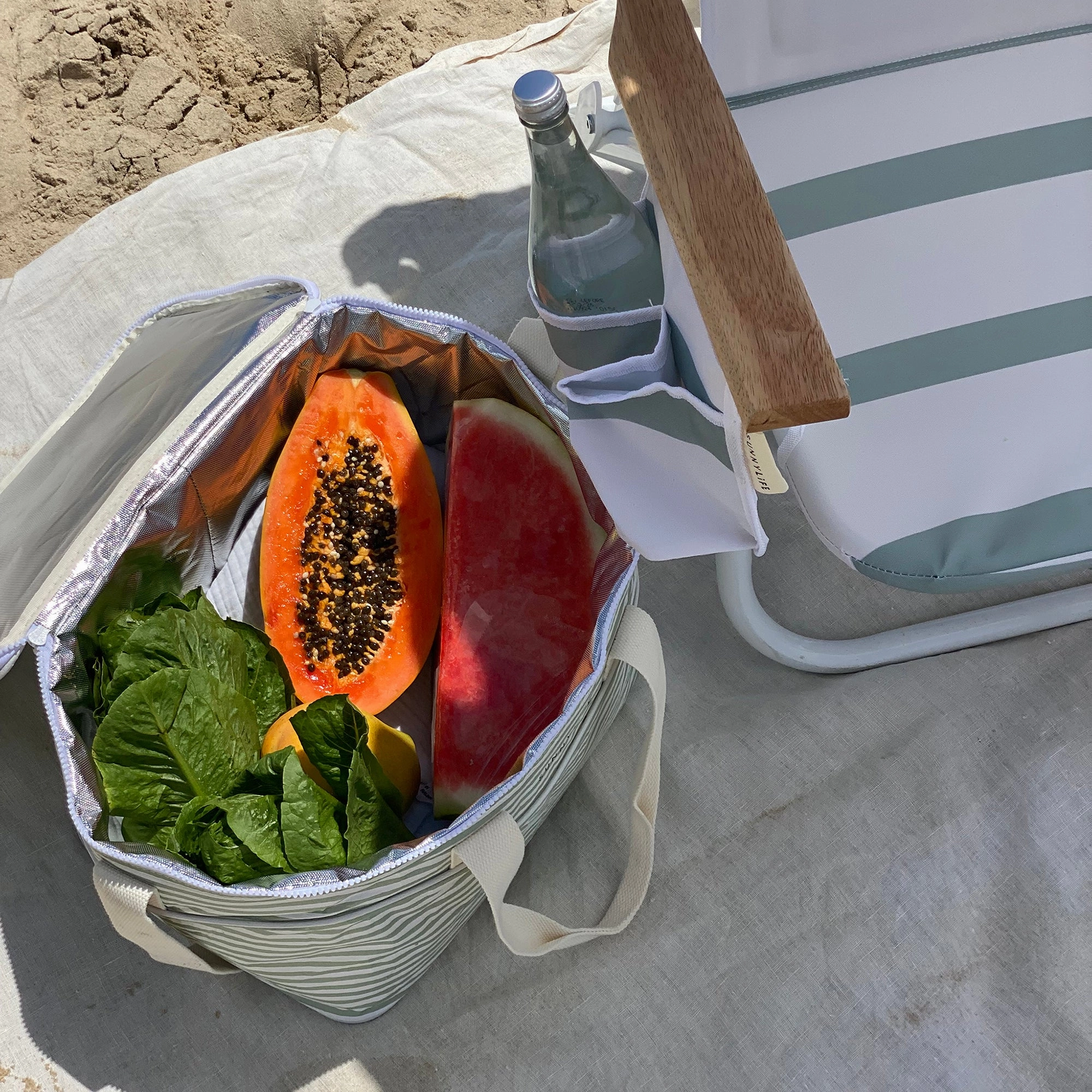 Sunnylife Coastal Chill Light Cooler Bag - La Palma Sage Stripe, 4.9 Gal