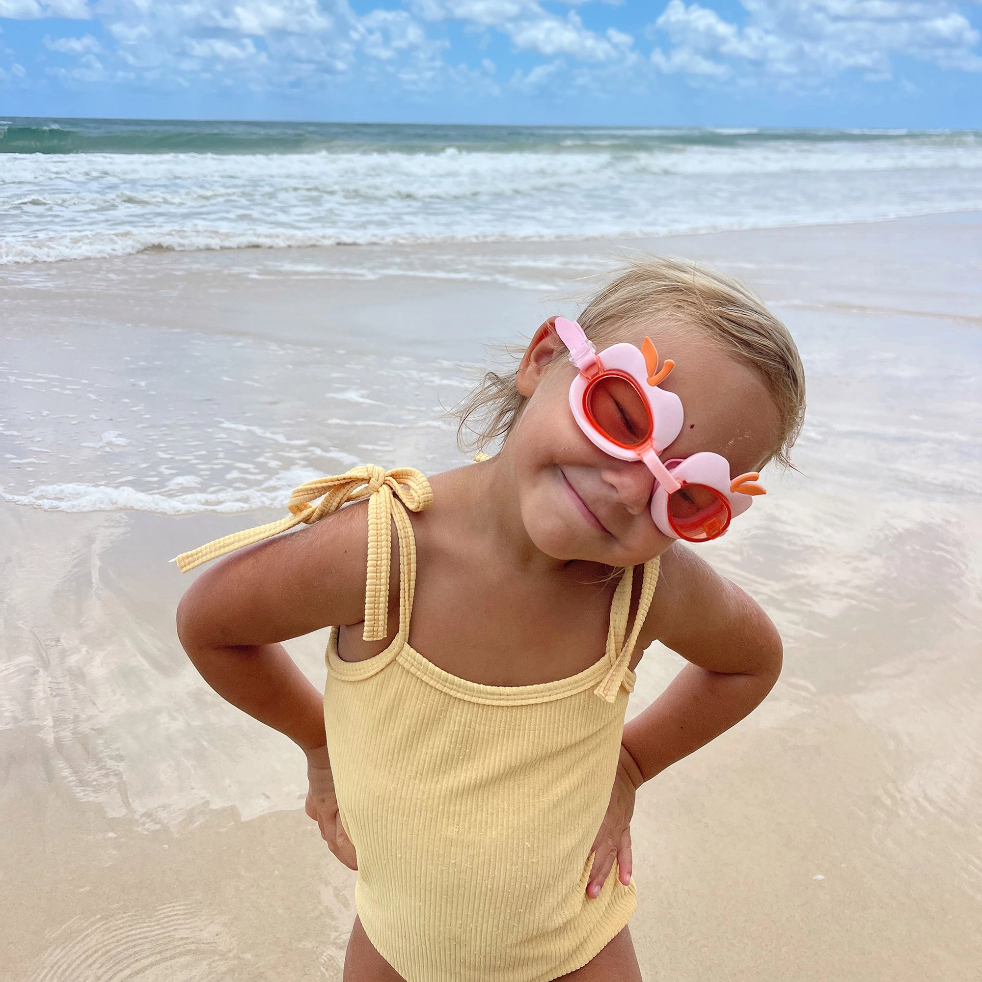 Sunnylife Cotton Candy Cherry Pink Kids Swim Goggles - 3D Cherry Band