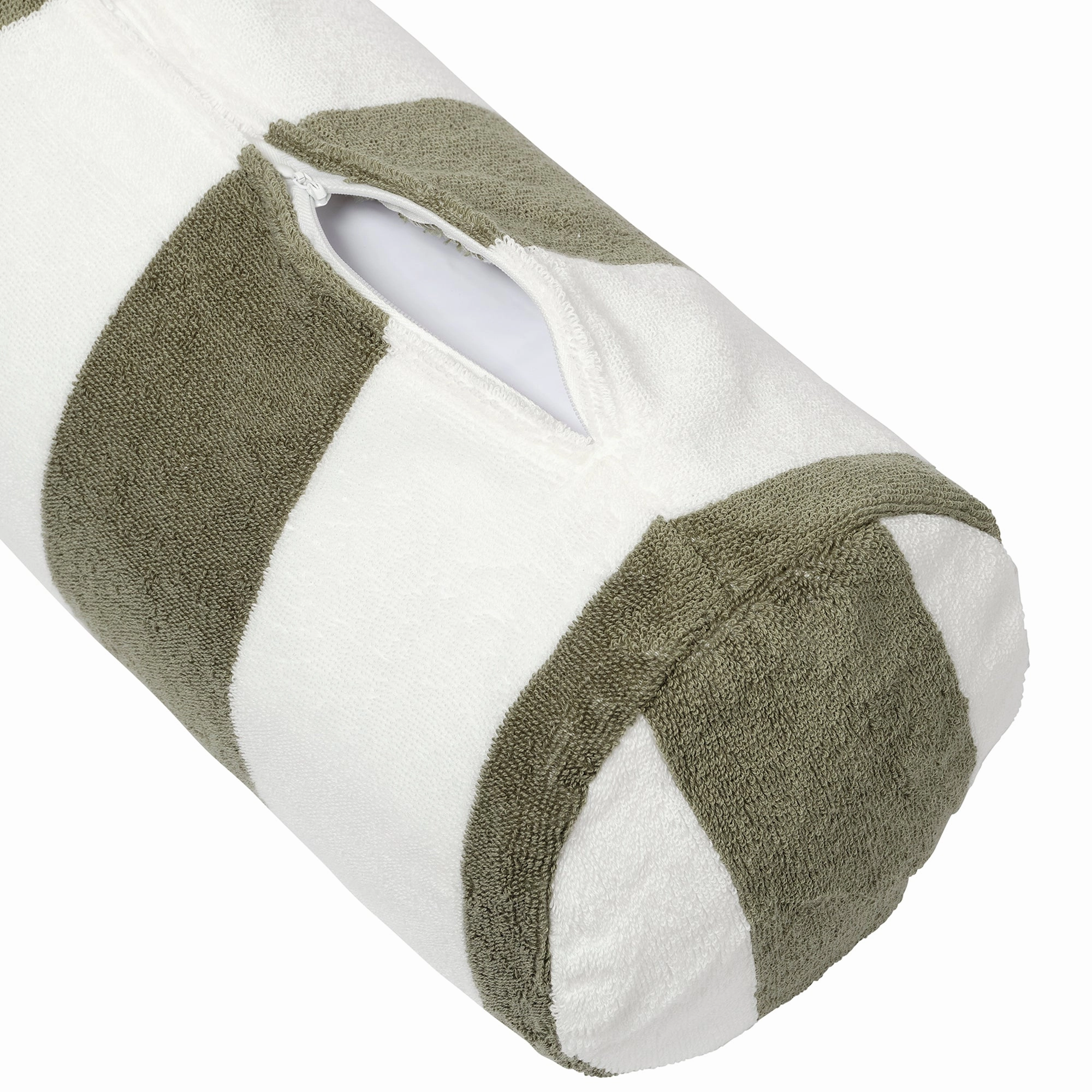 Sunnylife Inflatable Neck Pillow for Beach - Vacay Olive Stripe, 14x6 inches