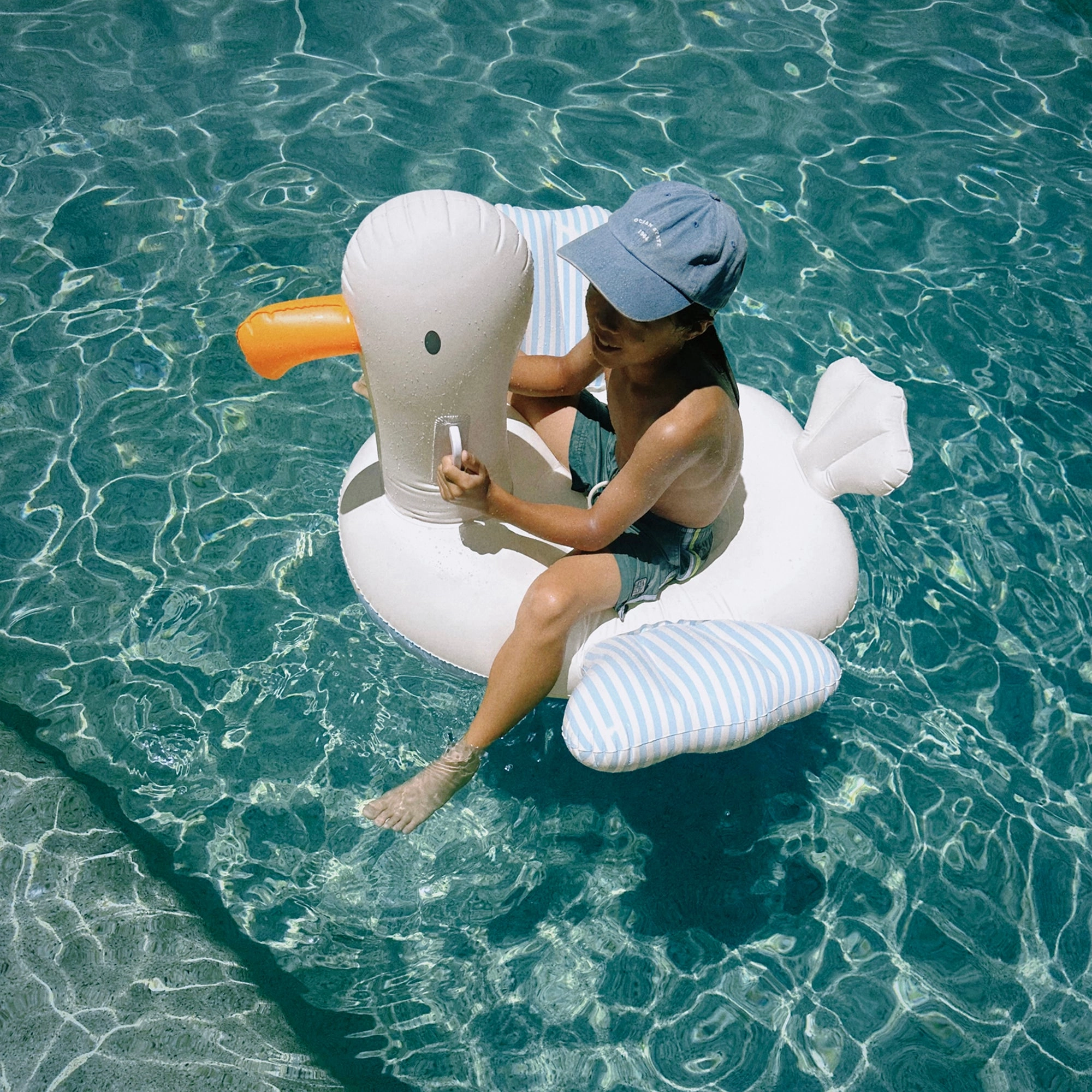 Sunnylife Kids Sid The Seagull Inflatable Ride-On Float - Blue Stripe