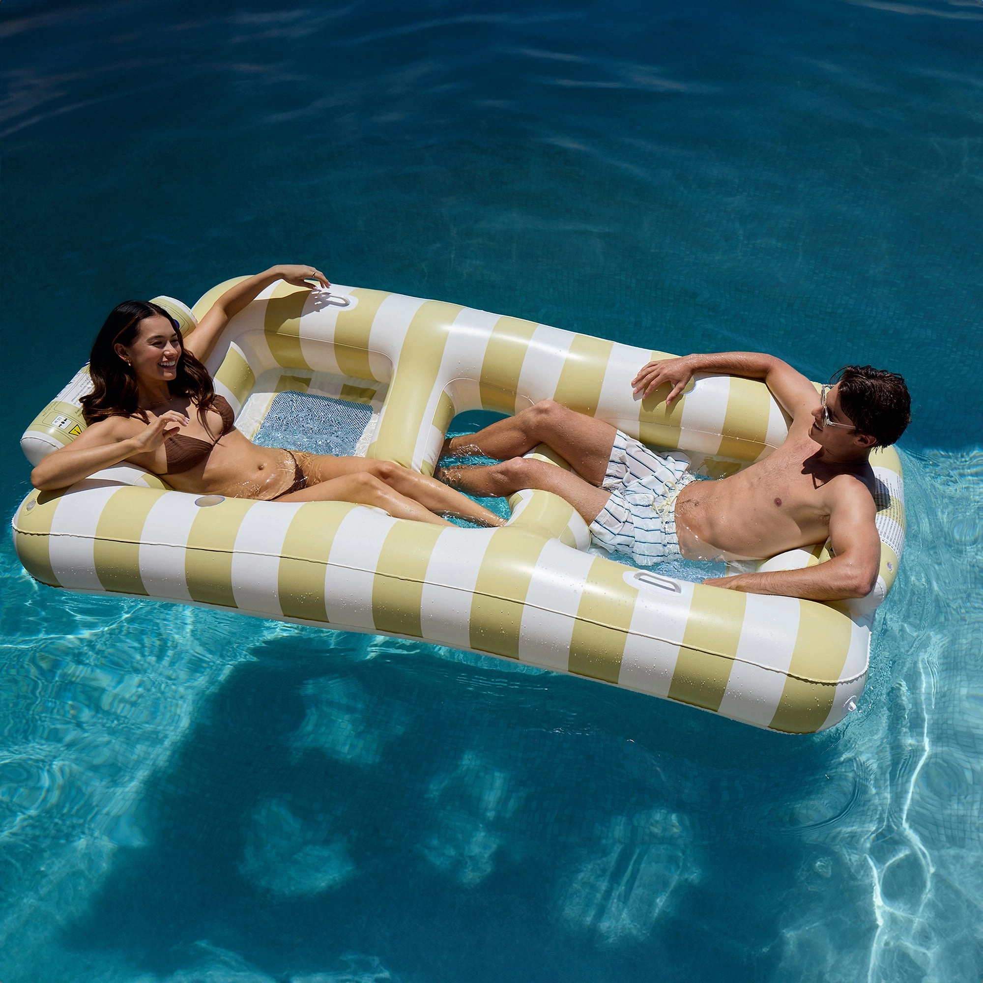 Sunnylife Luxe Twin Hammock Float, Casa Sand Stripe - 2-Person Inflatable Pool Lounger
