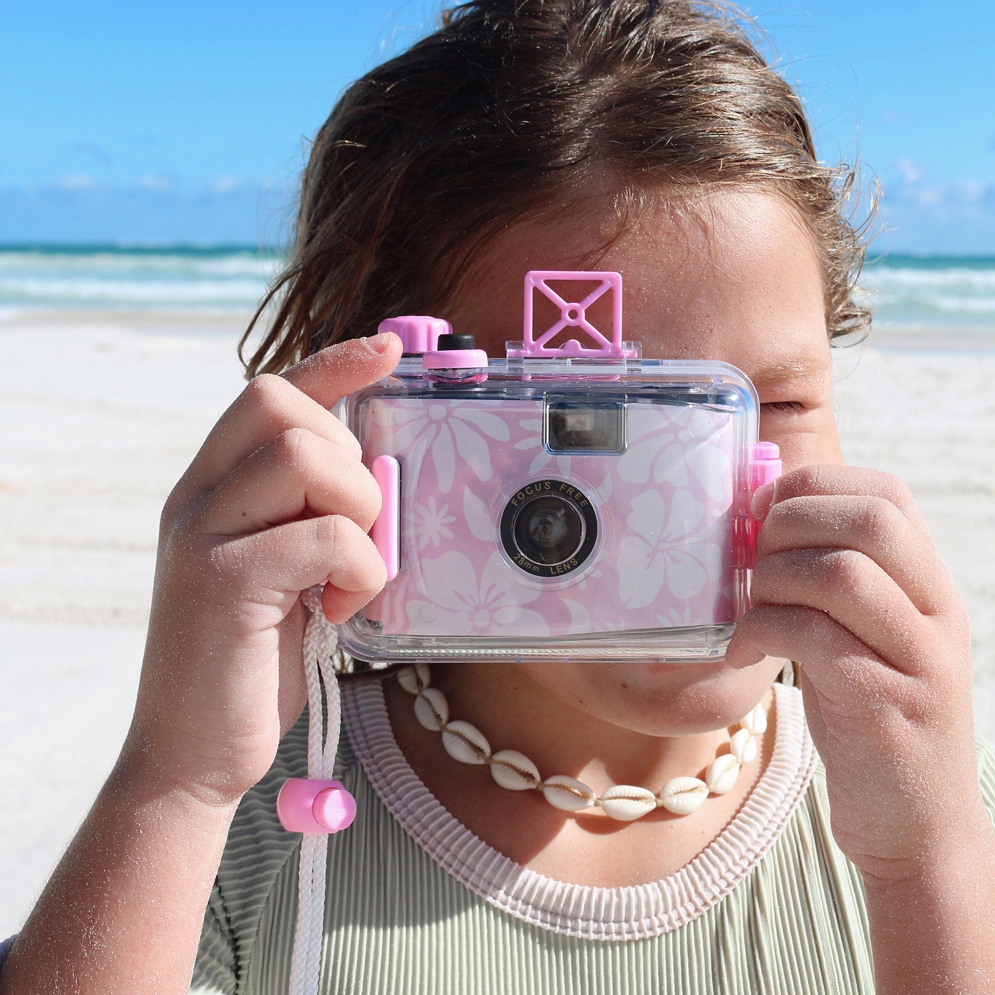 Sunnylife Pink Floral Underwater Camera - Retro 35mm, Waterproof with Wrist Strap
