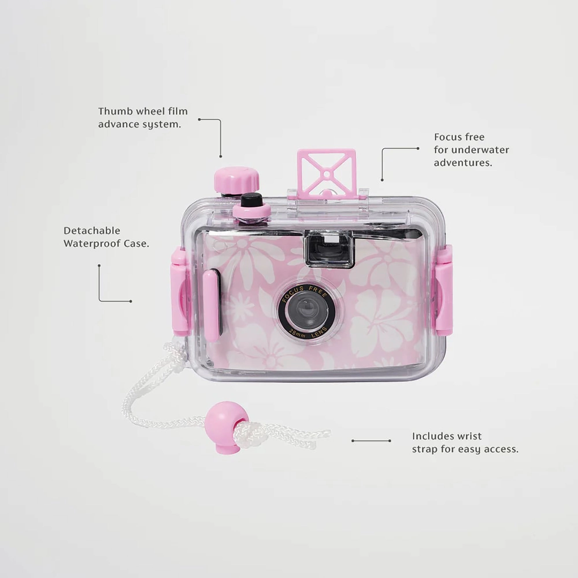 Sunnylife Pink Floral Underwater Camera - Retro 35mm, Waterproof with Wrist Strap
