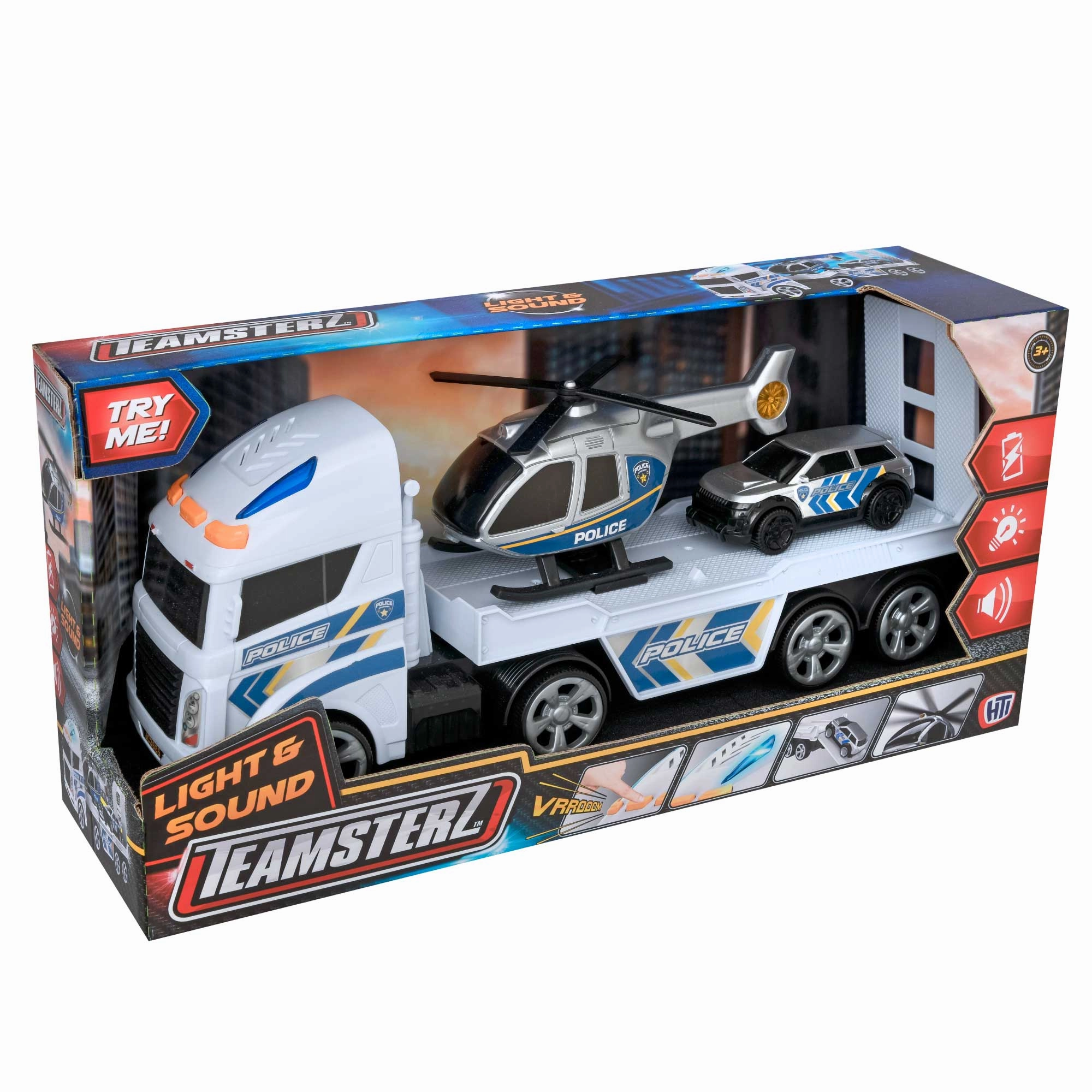 Teamsterz Mighty Machines Small Light & Sound Police Helicopter Transporter