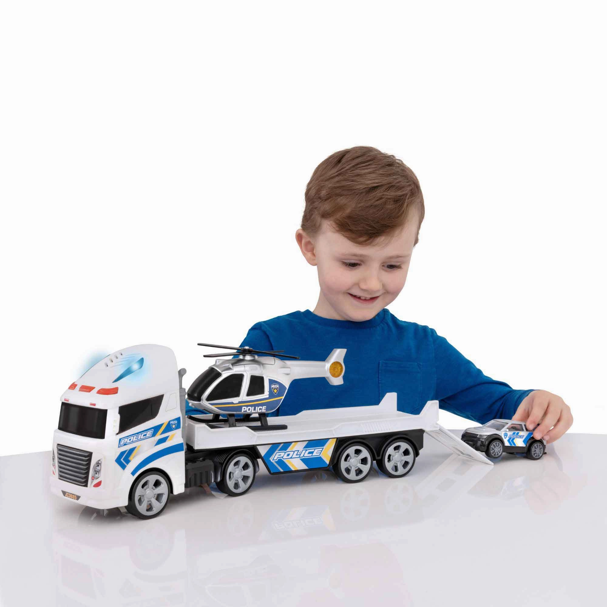 Teamsterz Mighty Machines Small Light & Sound Police Helicopter Transporter