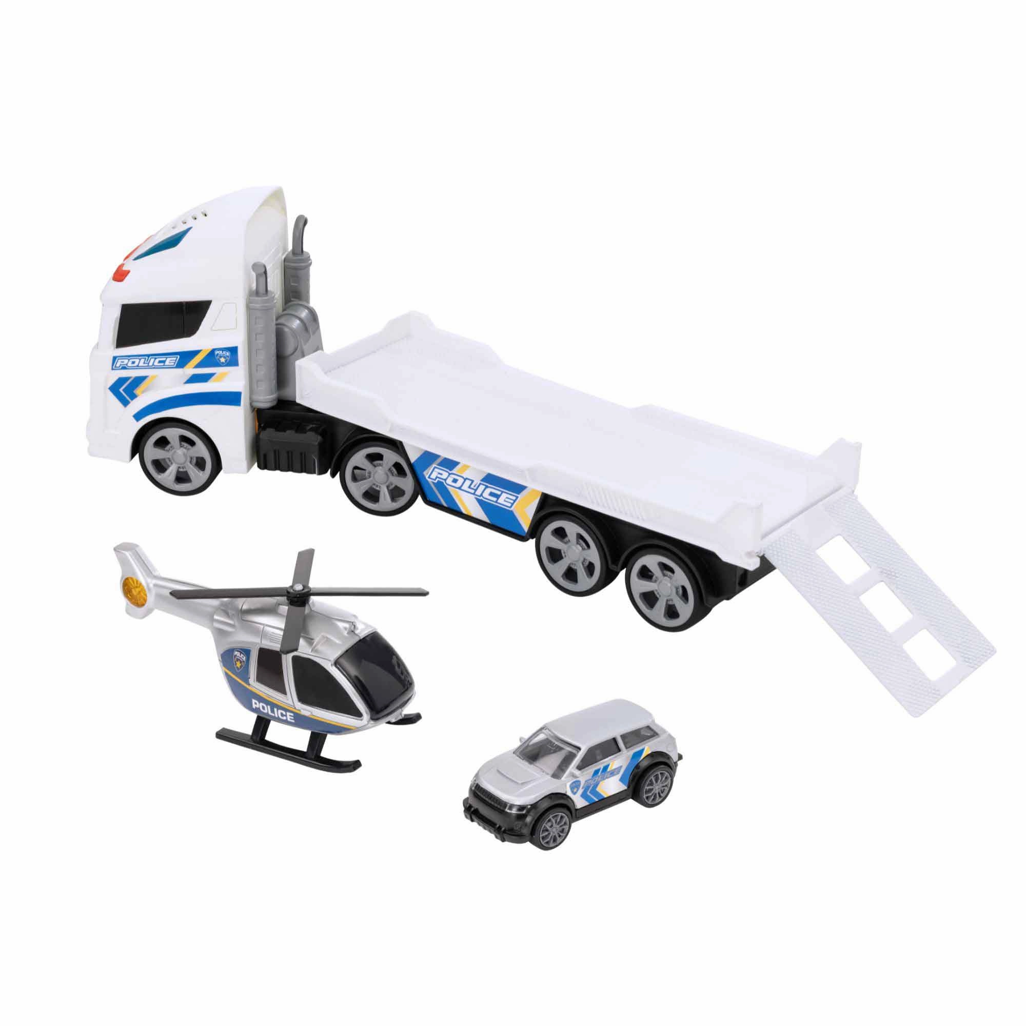 Teamsterz Mighty Machines Small Light & Sound Police Helicopter Transporter