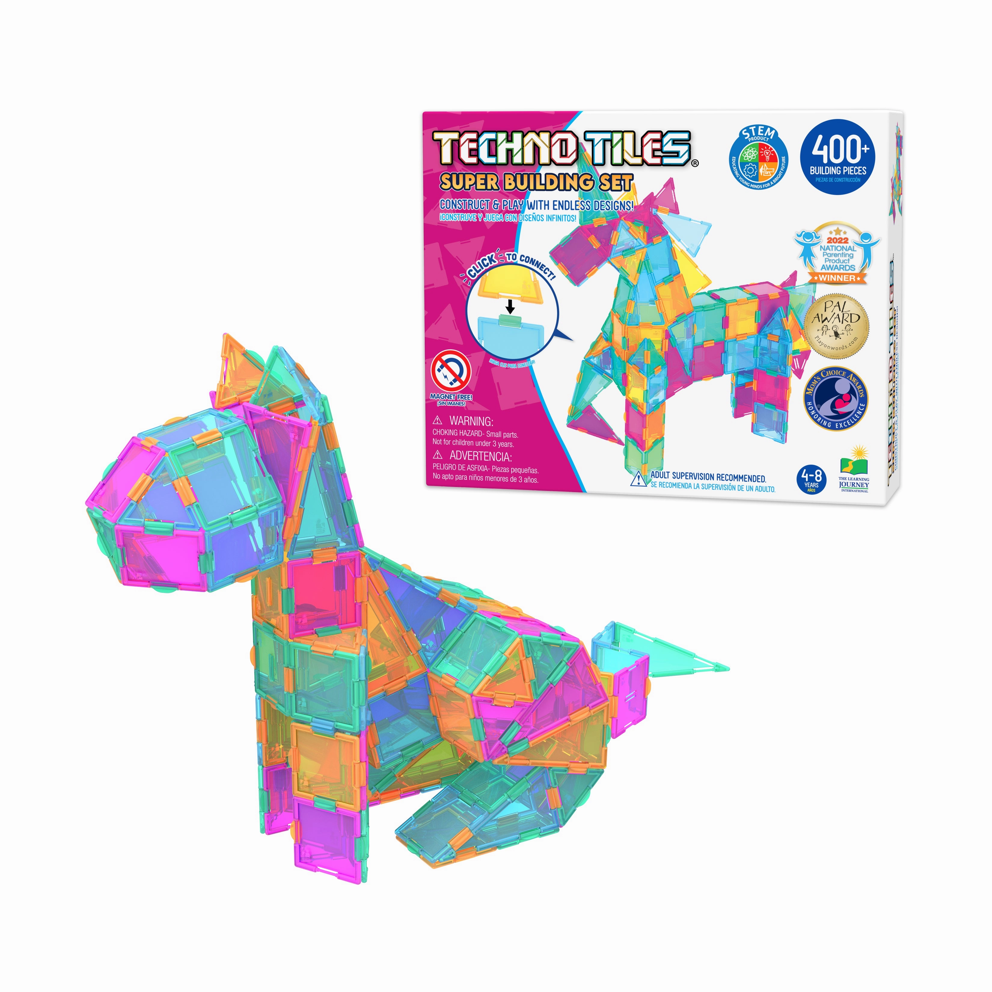Techno Tiles Super Building Set - Pastel 400  Pieces Pastel - Brain Boosting Builder