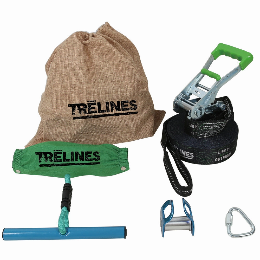 Treslines Roller Adventure Line 36 ft - Zipline with Grip Bar Handle