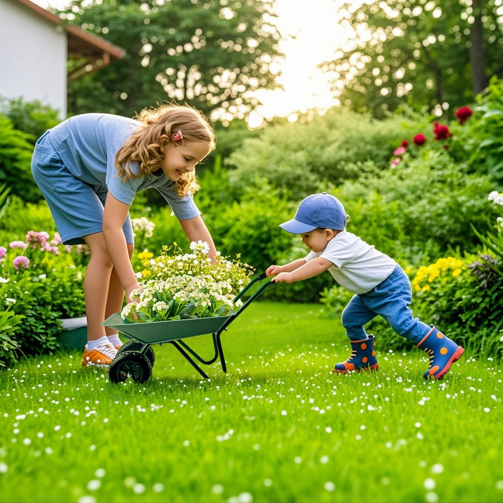 Trimate Metal Wheelbarrow - Hunter Green, Outdoor-Indoor Kids Play Toy