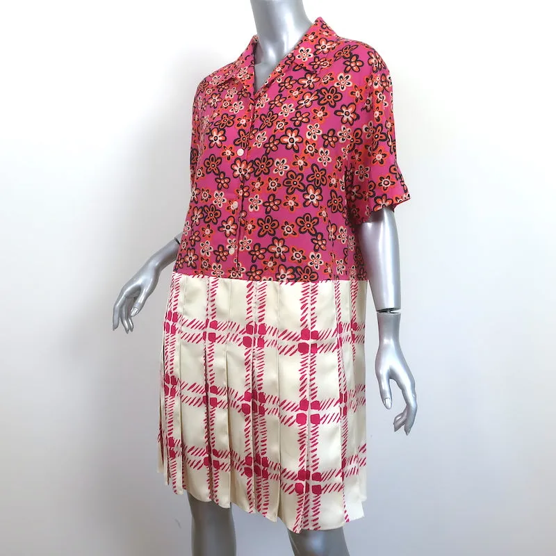 Uniqlo x Marni Short Sleeve Pleated Shirtdress Floral & Check Print Size Medium