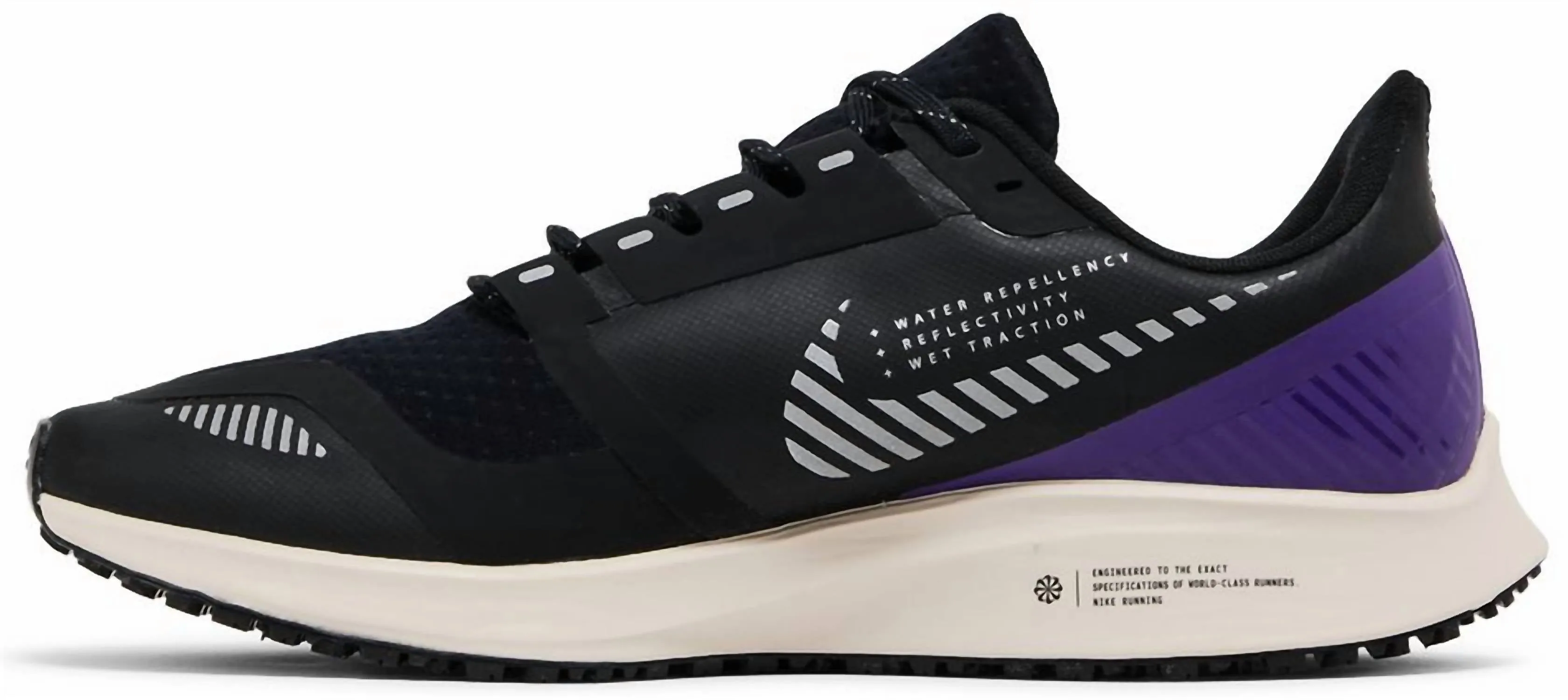Women's Air Zoom Pegasus 36 Shield Shoes In Black/silver/desert Sand/voltage Purple