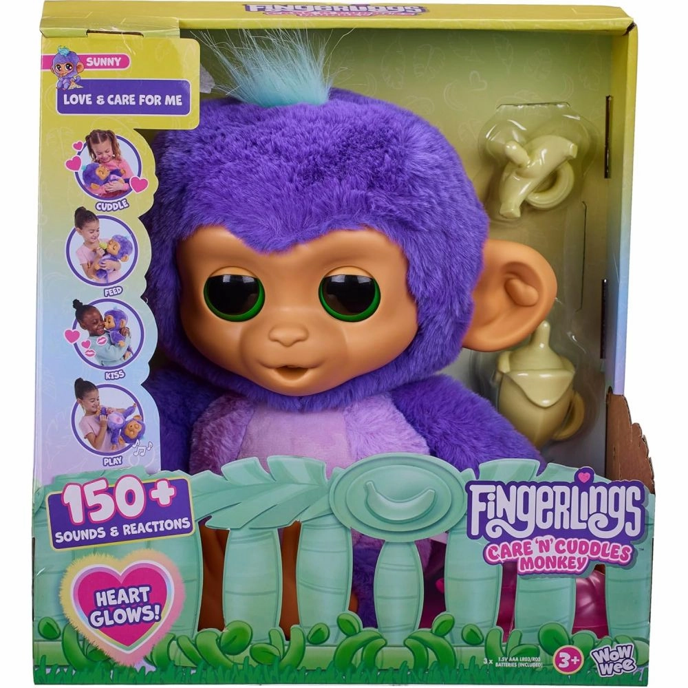 WowWee Fingerlings Care n' Cuddles Monkey - Interactive Plush