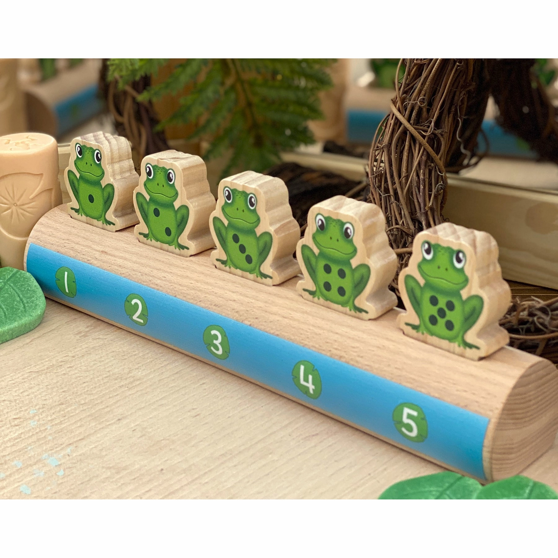 Yellow Door Sustainable Wood Five Frogs on a Log - Number Matching Game