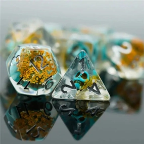 Yellow Flower with Blue Skull RPG Dice