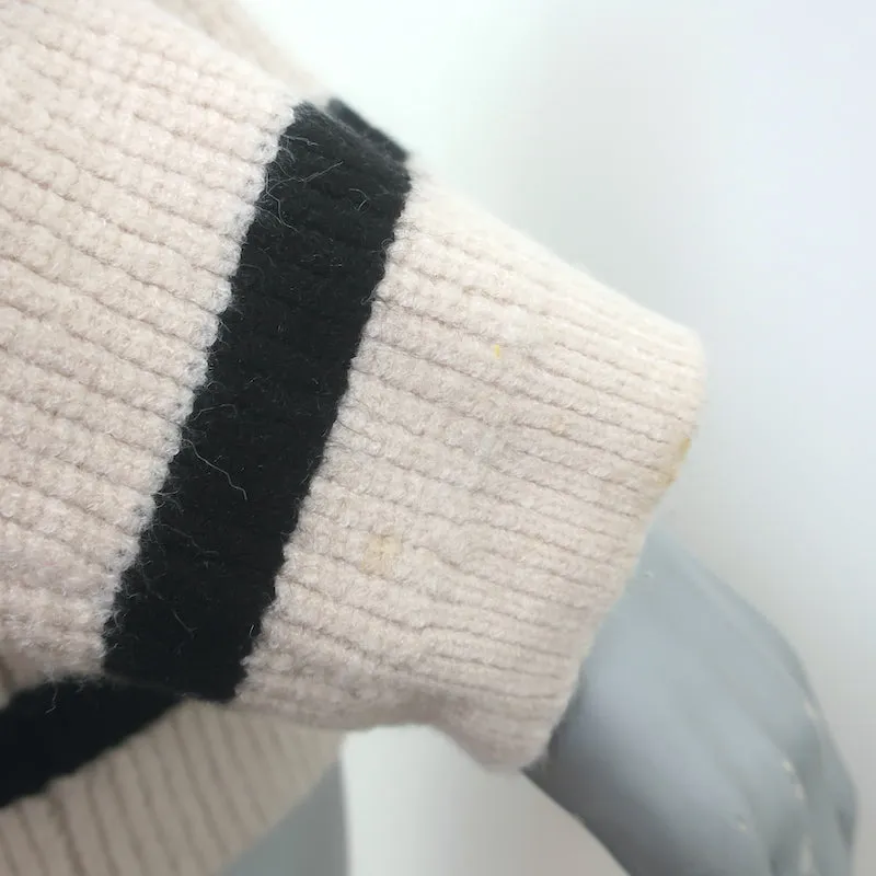 Zara Zip Turtleneck Sweater Ecru/Black Striped Knit Size Small