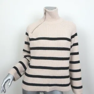 Zara Zip Turtleneck Sweater Ecru/Black Striped Knit Size Small