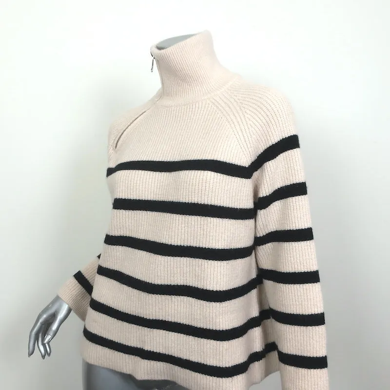 Zara Zip Turtleneck Sweater Ecru/Black Striped Knit Size Small